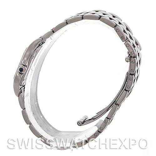 The image shows a side profile of the Cartier Panthere W25033P5 Women
s Stainless Steel Silver Dial W25033P5 Women
s Stainless Steel Silver Dial watch focusing on its bracelet and clasp assembly.