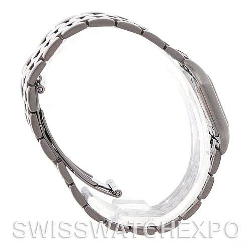 The image shows a side view of a Cartier Panthère model watch, highlighting its bracelet and case.