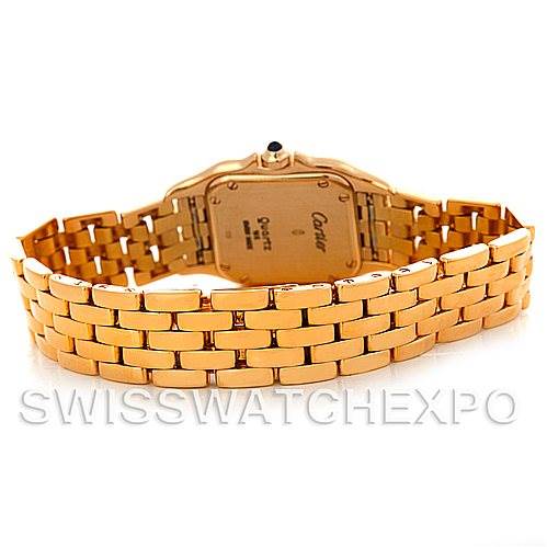 The image shows the back view of the Cartier Panthere W25022B9 Women's Yellow Gold Silver Dial W25022B9 Women's Yellow Gold Silver Dial watch, highlighting the case back and gold bracelet.