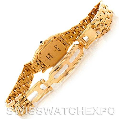 The image shows the backside and bracelet of a Cartier Panthere W25022B9 Women's Yellow Gold Silver Dial W25022B9 Women's Yellow Gold Silver Dial watch, highlighting the clasp and case back.