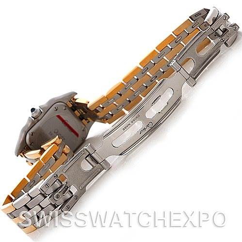 The image shows the underside of a partly opened bracelet of the Cartier Panthere W25029B6 Women
s Stainless Steel Silver Dial W25029B6 Women
s Stainless Steel Silver Dial model watch, highlighting the clasp and links.
