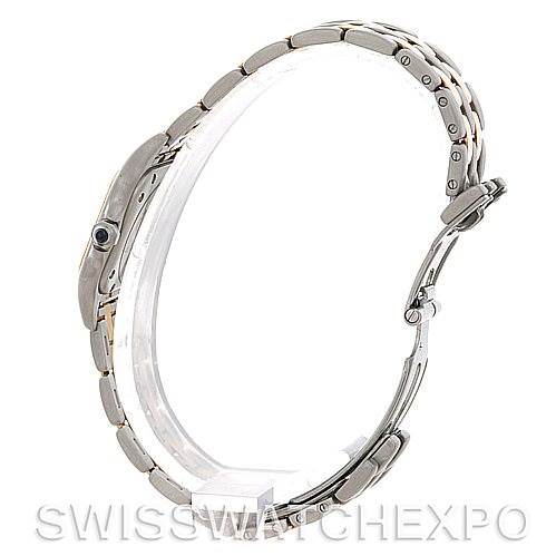 Side view of the Cartier Panthere W25029B6 Women
s Stainless Steel Silver Dial W25029B6 Women
s Stainless Steel Silver Dial watch showing the bracelet and part of the case with the crown.