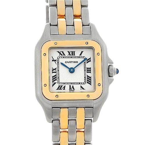 The Cartier Panthere W25029B6 Women
s Stainless Steel Silver Dial W25029B6 Women
s Stainless Steel Silver Dial watch is shown from a front angle, displaying its face, bezel, and part of the bracelet.