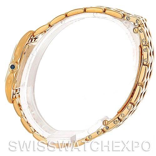 This image shows a side view of the Cartier Panthere W25022B9 Women's Yellow Gold Silver Dial W25022B9 Women's Yellow Gold Silver Dial watch, highlighting its gold bracelet and profile.