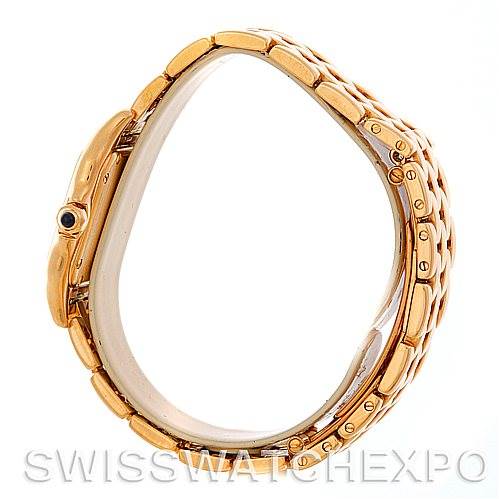 This image shows a side view of a Cartier Panthere W25022B9 Women
s Yellow Gold Silver Dial W25022B9 Women
s Yellow Gold Silver Dial model watch, highlighting its bracelet and part of the bezel.