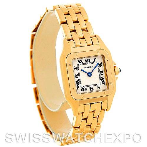 The image shows a Cartier Panthere W25022B9 Women
s Yellow Gold Silver Dial W25022B9 Women
s Yellow Gold Silver Dial watch from an angled side view, displaying the watch face and bracelet clearly.