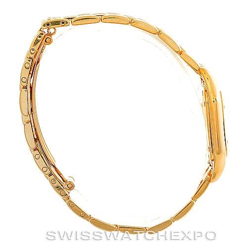 The image shows a side view of a Cartier Panthere W25022B9 Women's Yellow Gold Silver Dial W25022B9 Women's Yellow Gold Silver Dial model watch, displaying its gold bracelet and case.