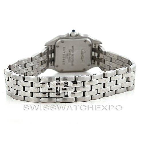 This image shows the back of a Cartier Panthere W25033P5 Women's Stainless Steel Silver Dial W25033P5 Women's Stainless Steel Silver Dial watch, highlighting the stainless steel bracelet and case back.