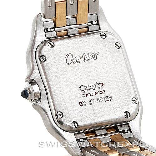This image shows the back case and part of the bracelet of a Cartier Panthere W25029B6 Women
s Stainless Steel Silver Dial W25029B6 Women
s Stainless Steel Silver Dial watch.