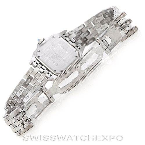 This image shows the back view of a Cartier Panthere W25033P5 Women
s Stainless Steel Silver Dial W25033P5 Women
s Stainless Steel Silver Dial watch, highlighting the clasp and bracelet links.