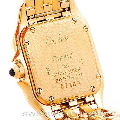 The image shows the back case and part of the bracelet of a Cartier Panthere W25022B9 Women's Yellow Gold Silver Dial W25022B9 Women's Yellow Gold Silver Dial model watch.