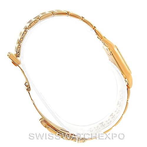 This image shows a side view of the Cartier Panthere W25022B9 Women's Yellow Gold Silver Dial W25022B9 Women's Yellow Gold Silver Dial watch, highlighting its gold-plated bracelet and case.