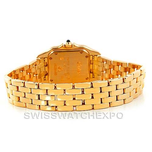 This image shows the back view of the gold bracelet and case of a Cartier Panthere W25022B9 Women's Yellow Gold Silver Dial W25022B9 Women's Yellow Gold Silver Dial watch.