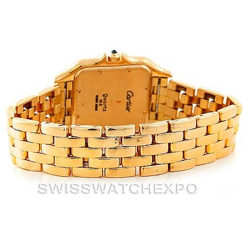 This image shows the back case and bracelet of the Cartier Panthere W25014B9 Men
s Yellow Gold Silver Dial W25014B9 Men
s Yellow Gold Silver Dial model watch from a rear angle.