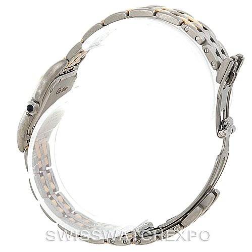 This image shows a side view of the Panthere model watch by Cartier, focusing on the bracelet and clasp mechanism.