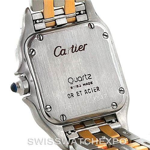 This image shows the back case and part of the bracelet of a Cartier Panthere W25029B6 Women
s Stainless Steel Silver Dial W25029B6 Women
s Stainless Steel Silver Dial model watch.