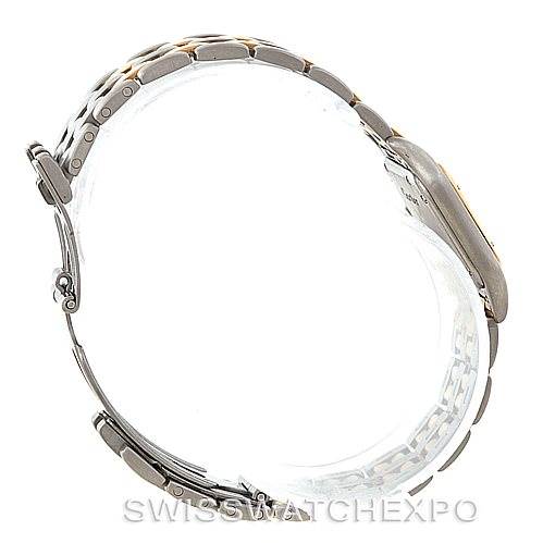 This image shows a side view of a Cartier Panthere W25029B6 Women
s Stainless Steel Silver Dial W25029B6 Women
s Stainless Steel Silver Dial watch, highlighting its bracelet and clasp.