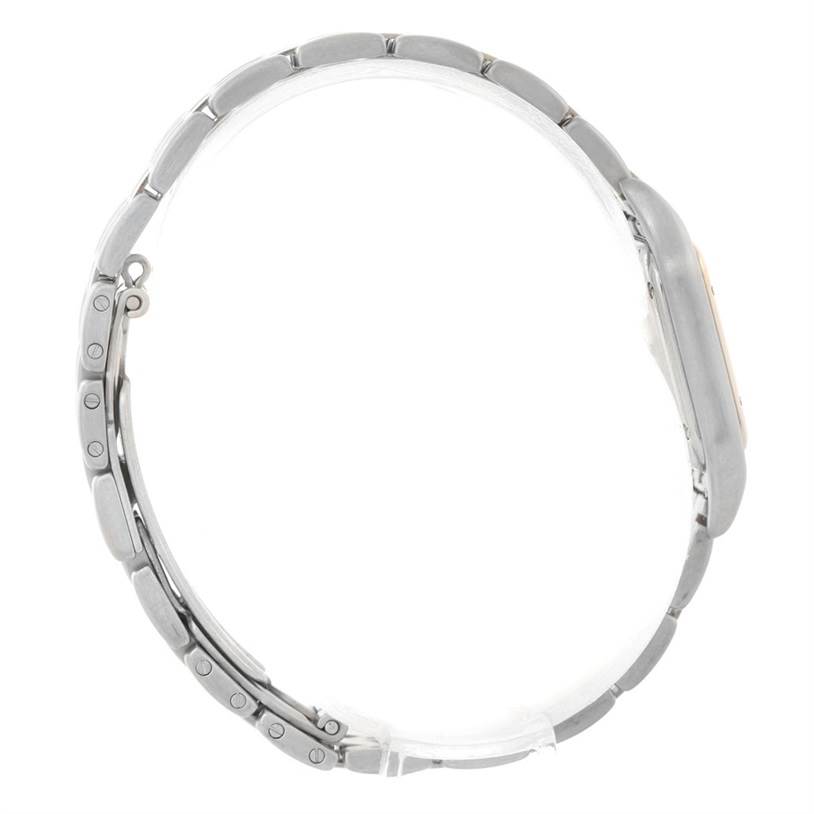 Side view of the Cartier Panthere W25029B6 Women
s Stainless Steel Silver Dial W25029B6 Women
s Stainless Steel Silver Dial model watch showing the watch band and side of the case.