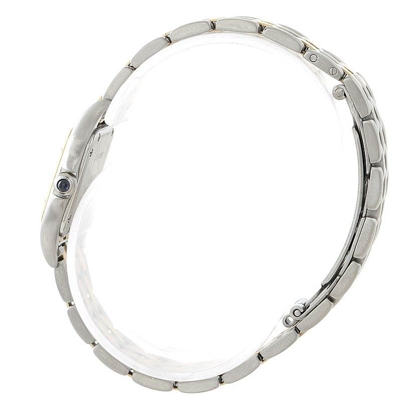 The image shows a side profile of the Cartier Panthere W25029B6 Women
s Stainless Steel Silver Dial W25029B6 Women
s Stainless Steel Silver Dial watch, highlighting its bracelet and metal case.