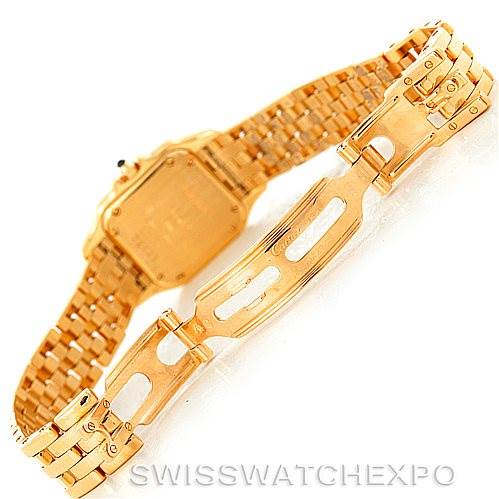 The image shows the clasp and back of the gold bracelet of the Panthere model by Cartier, viewed from the underside.