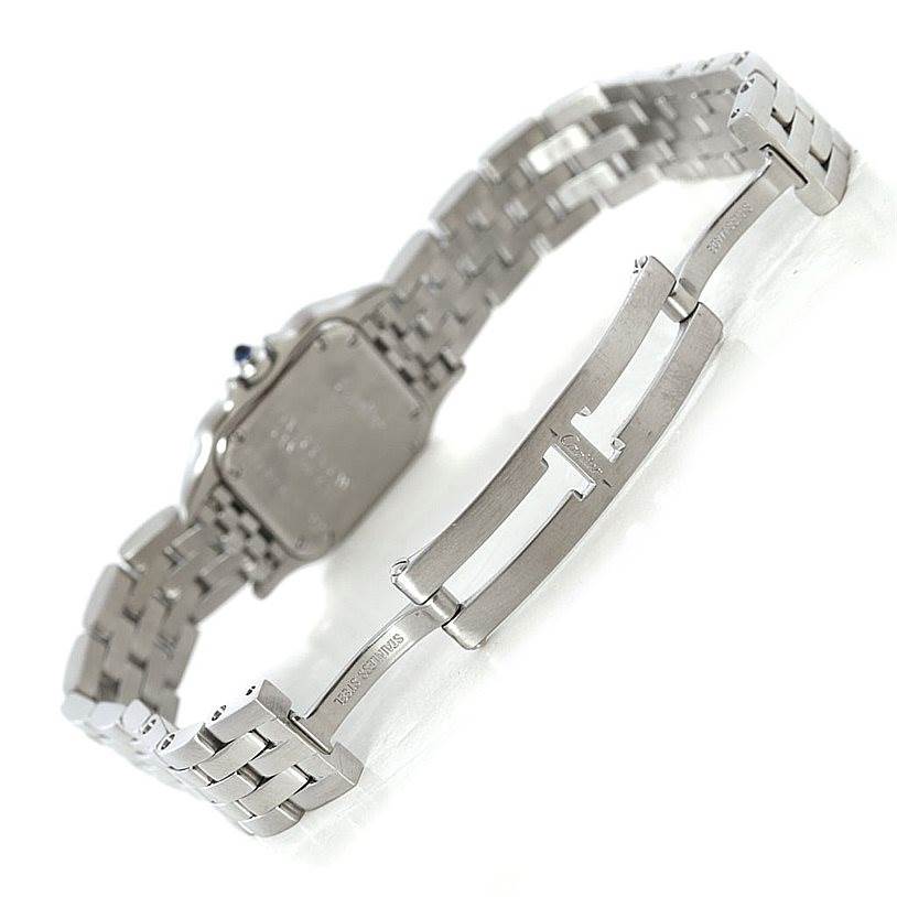 The image shows the backside and partially open bracelet of the Cartier Panthere W25033P5 Women's Stainless Steel Silver Dial W25033P5 Women's Stainless Steel Silver Dial watch.
