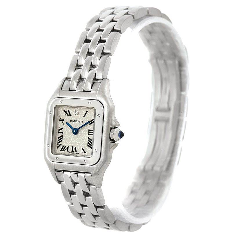 The image shows a Cartier Panthere W25033P5 Women's Stainless Steel Silver Dial W25033P5 Women's Stainless Steel Silver Dial watch at a slight angle, highlighting the bracelet, face, and bezel.