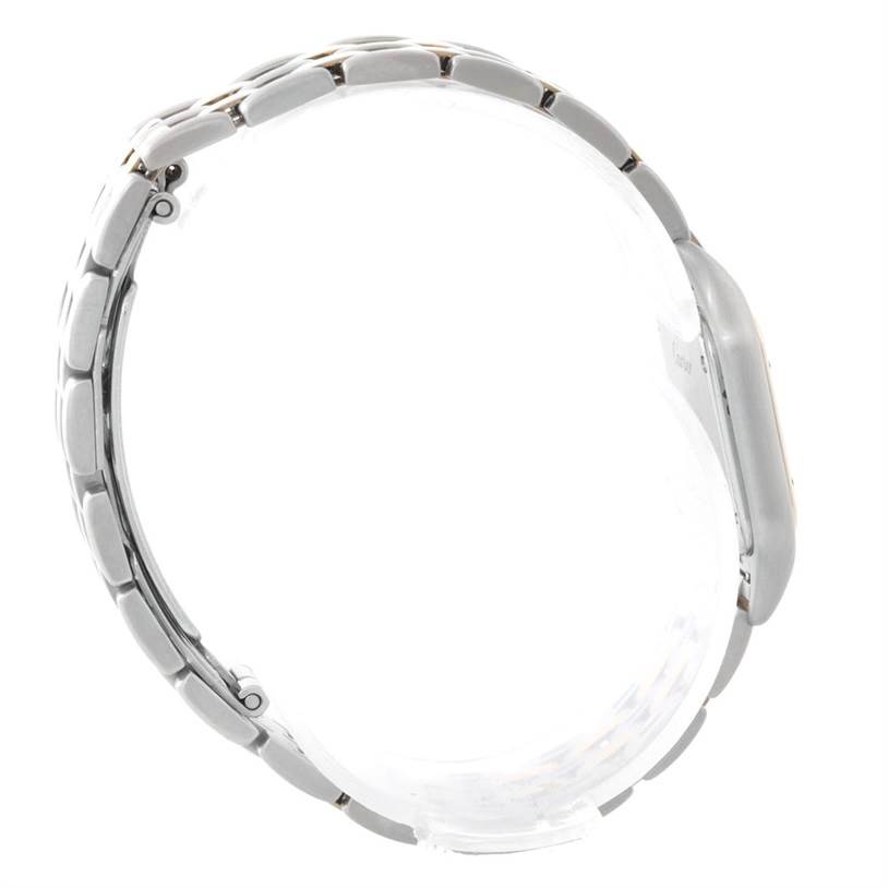 The image shows a side view of the Cartier Panthere W25029B6 Women
s Stainless Steel Silver Dial W25029B6 Women
s Stainless Steel Silver Dial watch, highlighting the bracelet links and case.