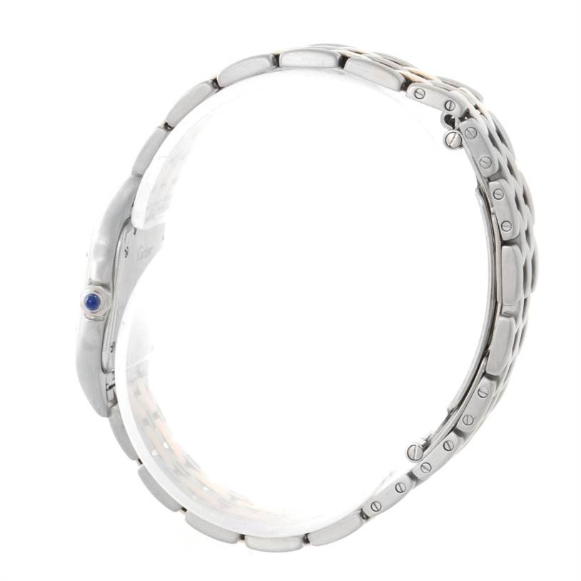 The image shows a side view of the stainless steel band and crown of a Cartier Panthere W25029B6 Women
s Stainless Steel Silver Dial W25029B6 Women
s Stainless Steel Silver Dial watch.