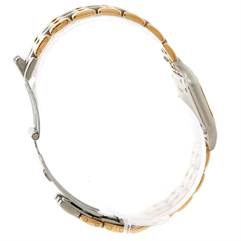 This image shows a side view of the Cartier Panthere W25029B6 Women
s Stainless Steel Silver Dial W25029B6 Women
s Stainless Steel Silver Dial watch, highlighting its gold and silver bracelet links and clasp.