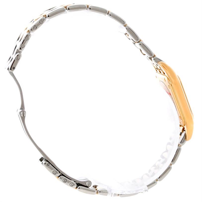 This image shows a side profile of the Cartier Panthere W25046S1 Women's Yellow Gold Silver Dial W25046S1 Women's Yellow Gold Silver Dial model, highlighting the bracelet and case.