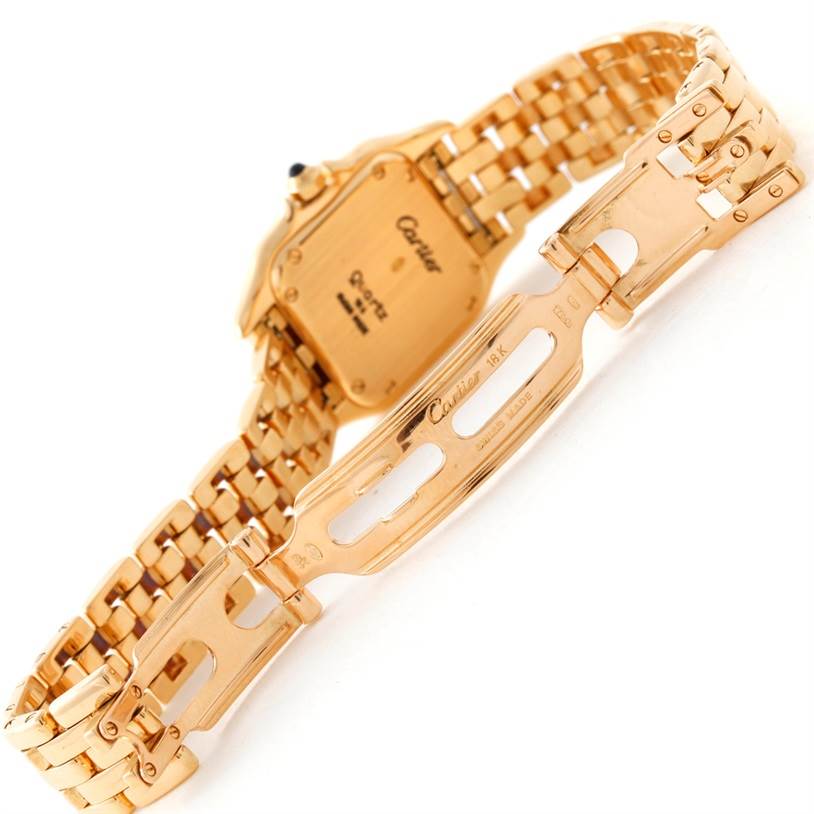 The image shows the back and clasp mechanism of a Cartier Panthere W25022B9 Women's Yellow Gold Silver Dial W25022B9 Women's Yellow Gold Silver Dial model watch.