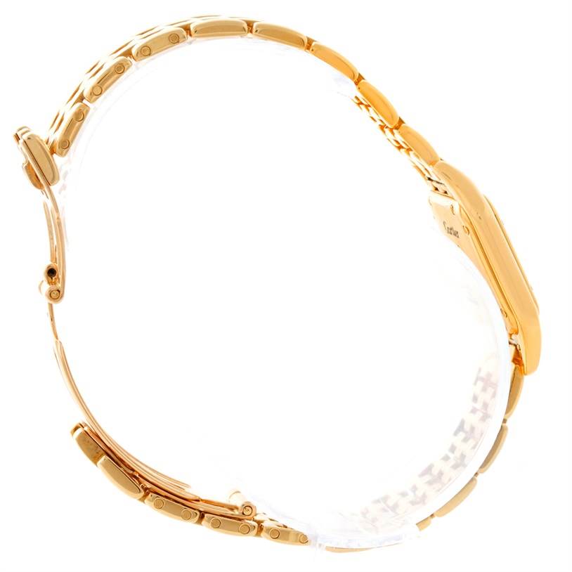 The image shows a side view of a Cartier Panthere W25022B9 Women's Yellow Gold Silver Dial W25022B9 Women's Yellow Gold Silver Dial watch, highlighting its gold bracelet and case without displaying the dial.