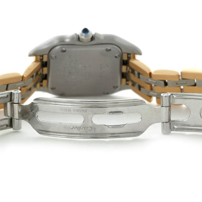 The image shows the back view of the Cartier Panthere W25029B6 Women's Stainless Steel Beige Dial W25029B6 Women's Stainless Steel Beige Dial watch, focusing on the clasp and case back.