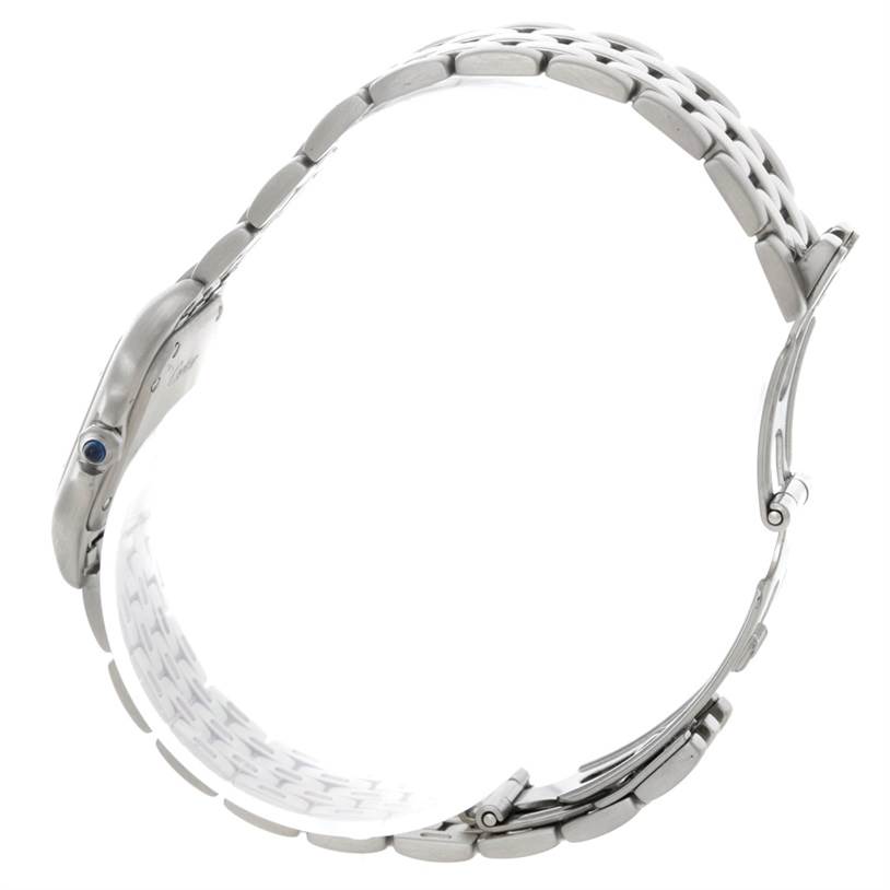 This image shows a side view of the Cartier Panthere W25033P5 Women
s Stainless Steel Silver Dial W25033P5 Women
s Stainless Steel Silver Dial watch, highlighting the bracelet and side of the watch case.