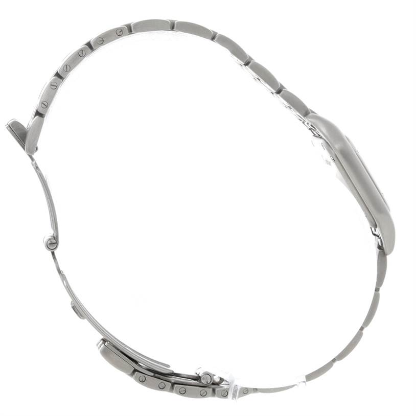 The image shows a side view of the bracelet and clasp of a Cartier Panthere W25033P5 Women
s Stainless Steel Silver Dial W25033P5 Women
s Stainless Steel Silver Dial watch.