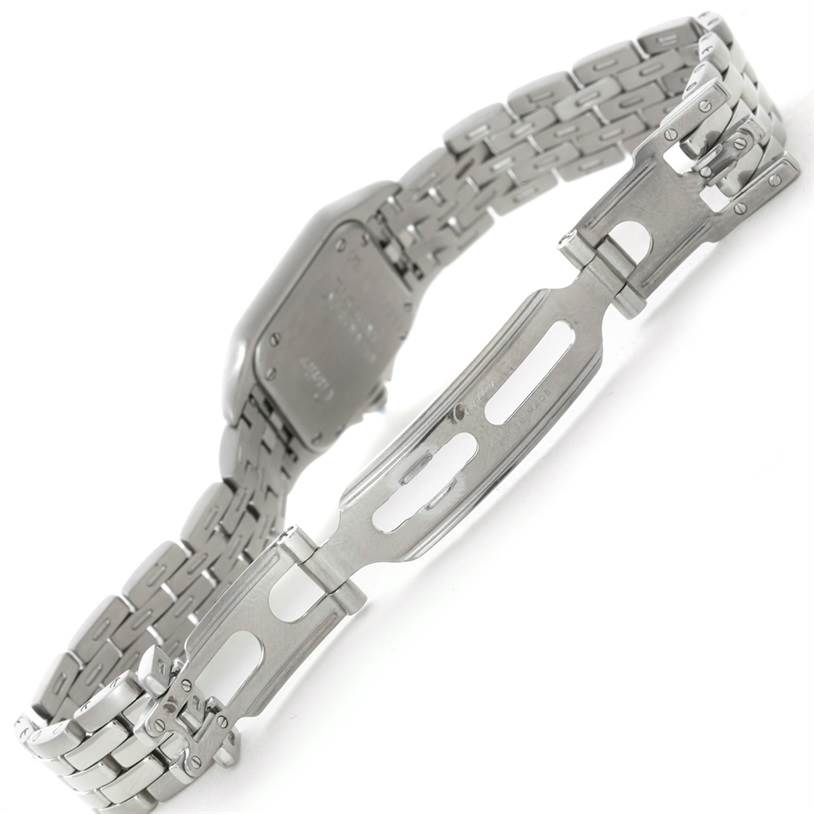 The image shows the underside and clasp mechanism of a Cartier Panthere W25033P5 Women
s Stainless Steel Silver Dial W25033P5 Women
s Stainless Steel Silver Dial watch.
