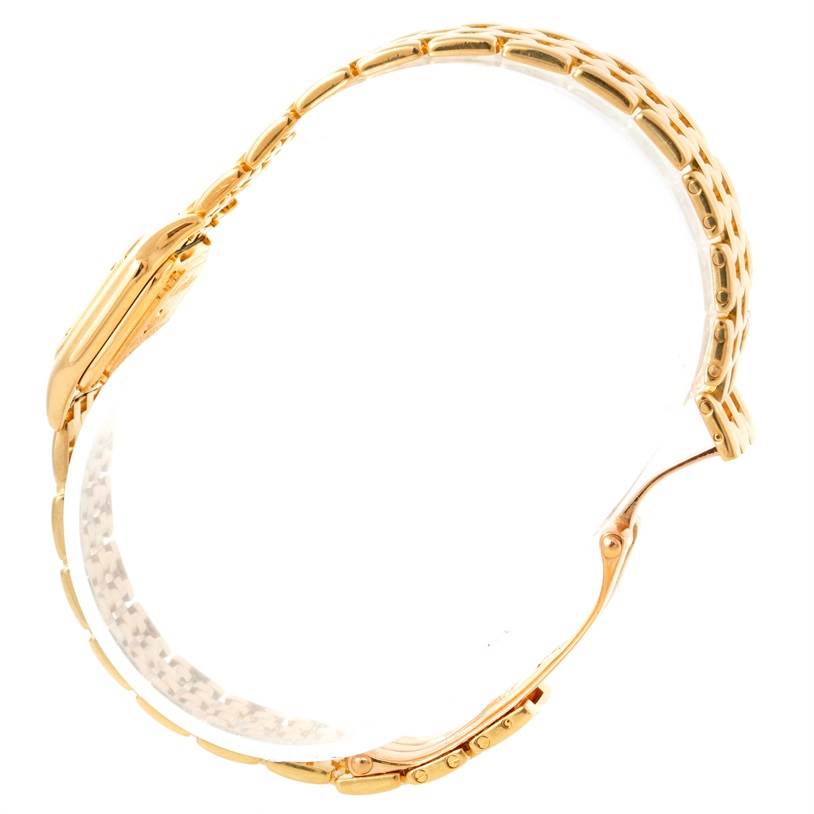 The image shows a side profile of the Cartier Panthere W25034B9 Women's Yellow Gold Silver Dial W25034B9 Women's Yellow Gold Silver Dial watch, highlighting the gold bracelet and fold-over clasp.