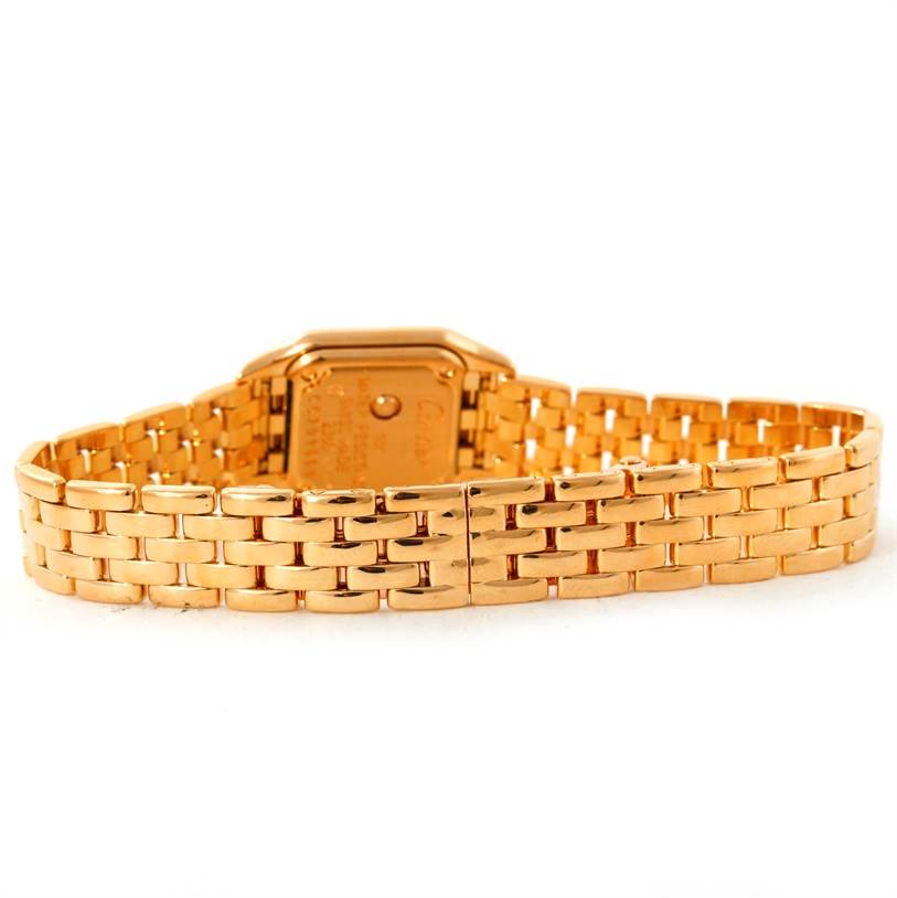 This image shows the back of the Cartier Panthere W25034B9 Women's Yellow Gold Silver Dial W25034B9 Women's Yellow Gold Silver Dial watch focusing on the bracelet and case back.