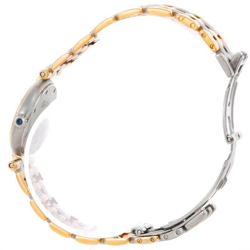 The image shows a side view of the Cartier Panthere Women's Steel and Gold (two tone) Beige Dial Women's Steel and Gold (two tone) Beige Dial watch, highlighting its two-tone metal bracelet and profile of the case.