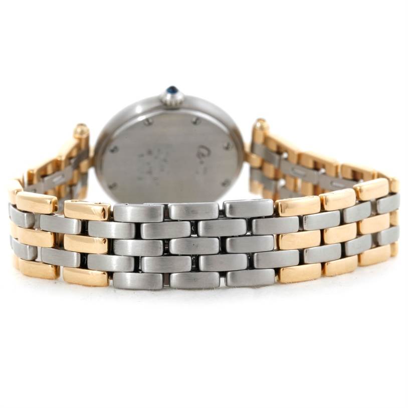 This image shows the back and bracelet of the Cartier Panthere Women's Steel and Gold (two tone) Beige Dial Women's Steel and Gold (two tone) Beige Dial model watch in a two-tone metal design.