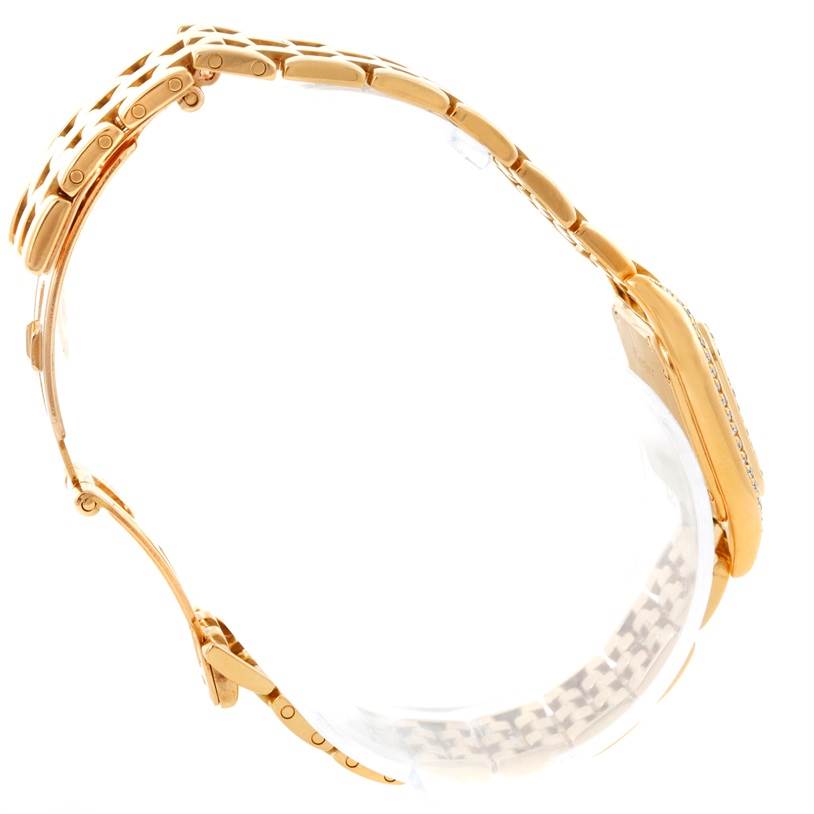 The image shows a side profile of a Cartier Panthere Women's Yellow Gold Champagne Dial Women's Yellow Gold Champagne Dial watch, highlighting its gold bracelet and case.