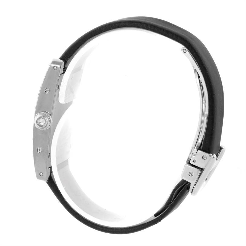 The image shows a side profile of the Cartier Tank Americaine WB707331 Women
s White Gold Silver Dial WB707331 Women
s White Gold Silver Dial watch, featuring the crown and strap.