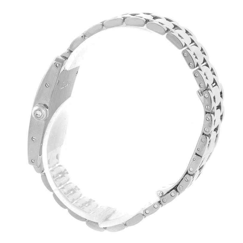 The image shows a side view of a Cartier Tank Americaine WB7073L1 Women's White Gold Silver Dial WB7073L1 Women's White Gold Silver Dial watch, focusing on the metal bracelet and the side of the case.