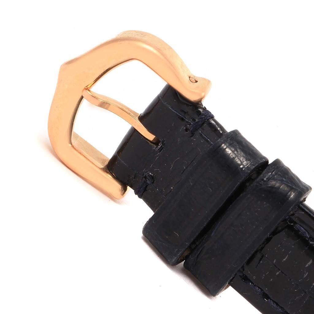 This image shows a close-up of the leather buckle strap of the Cartier Tank Americaine W2607456 Women
s Rose Gold Silver Dial W2607456 Women
s Rose Gold Silver Dial watch.