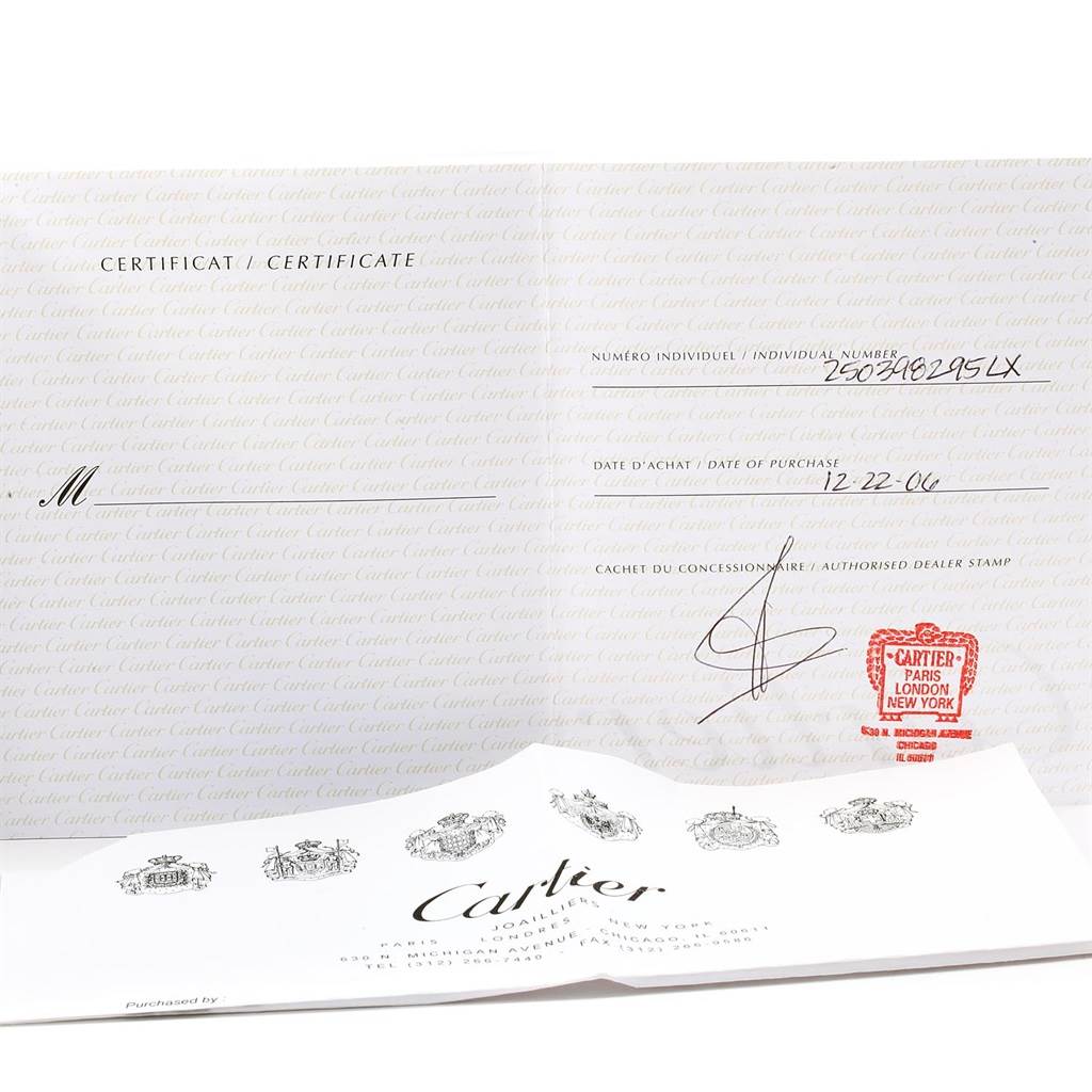 The image shows a purchase and authenticity certificate for the Cartier Tank Américaine watch.