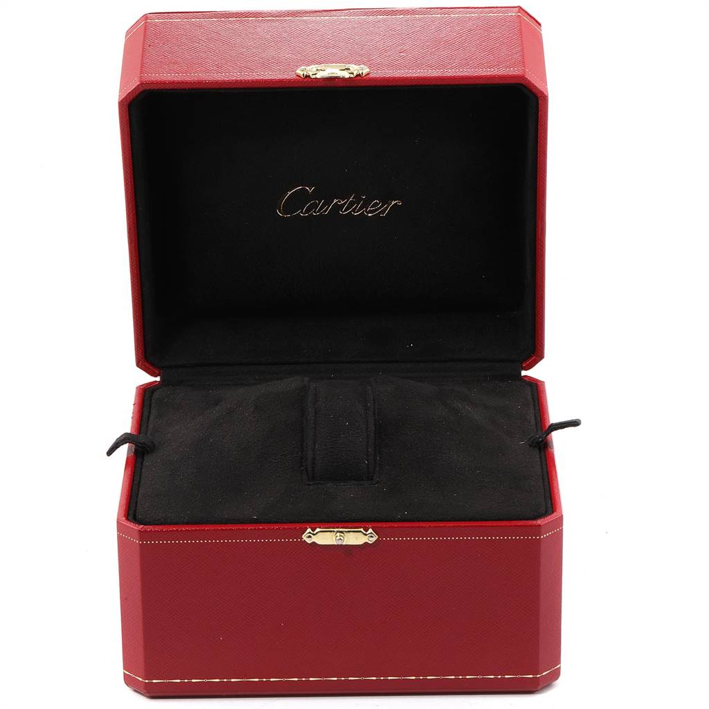 The image shows an open Cartier watch box with no Tank Americaine model watch inside.