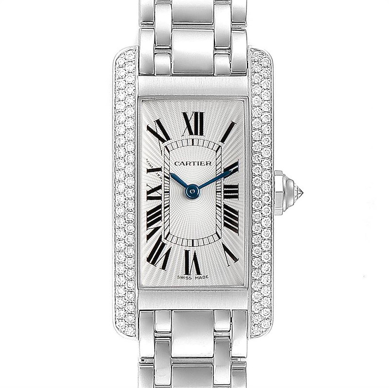 Cartier Tank Americaine White Gold Diamond Ladies Watch WB7018L1 SwissWatchExpo