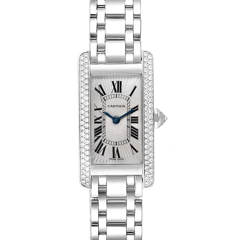 Cartier Tank Americaine White Gold Diamond Ladies Watch WB7018L1 SwissWatchExpo