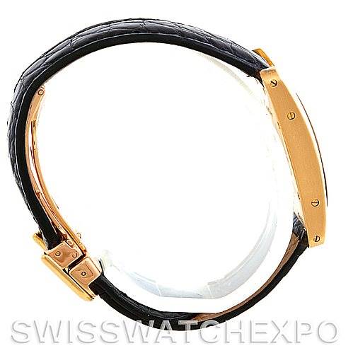 The image shows a side view of the Cartier Tank Americaine W2601956 Women's Yellow Gold Silver Dial W2601956 Women's Yellow Gold Silver Dial watch, highlighting the strap, side case, and buckle.