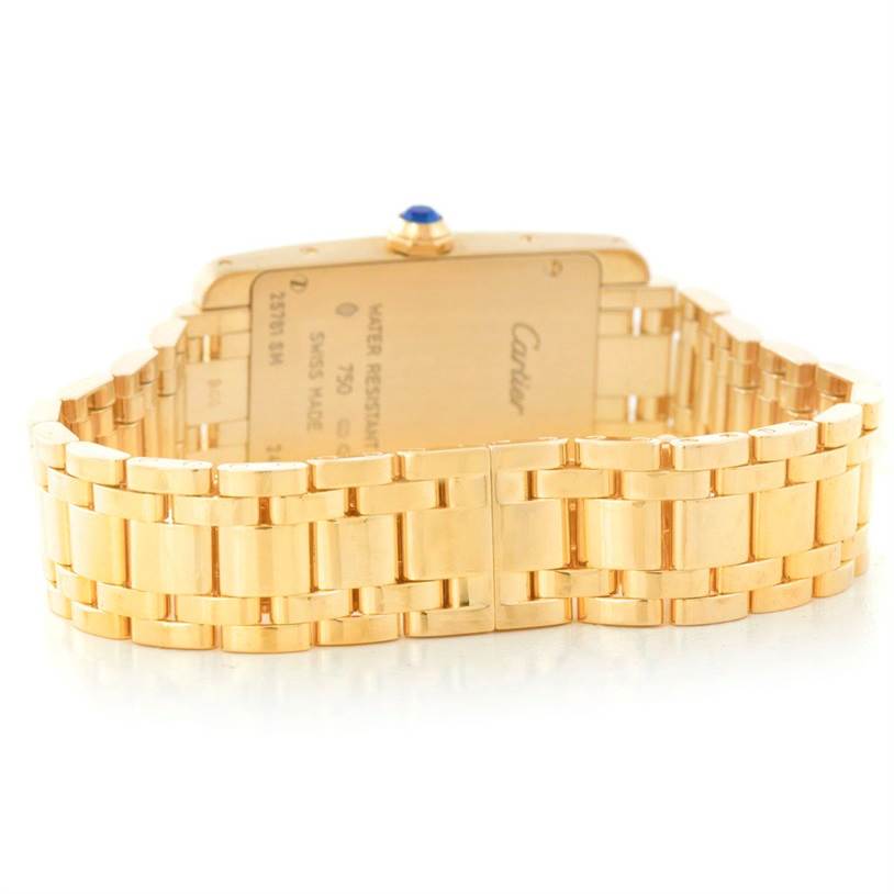 This image shows the back view and bracelet of the Cartier Tank Americaine W26015K2 Women
s Yellow Gold Silver Dial W26015K2 Women
s Yellow Gold Silver Dial watch.